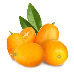 Fresh ripe kumquat fruits on white background
