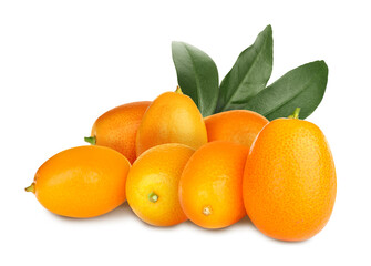 Fresh ripe kumquat fruits on white background