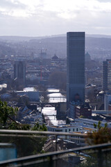 Panorama view over city of Zurich. Photo taken March 12th, 2021, Zurich, Switzerland.