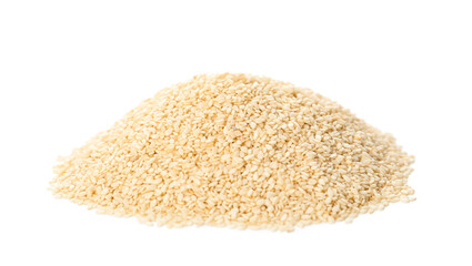 Pile of sesame seeds on white background