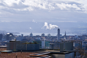 Obraz premium Panorama view over city of Zurich. Photo taken March 12th, 2021, Zurich, Switzerland.
