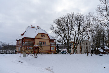 Typical street in city Viljandi Estonia in winter time