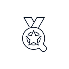 Magnifier, medal, star. The concept of the best search result, selection of the winner, research of the quality of the product. Vector icon isolated on white background.