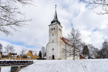 Fototapeta na wymiar Typical street in city Viljandi Estonia in winter time