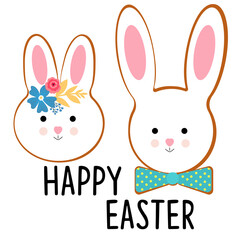 Cute Easter bunny, vector illustration art.