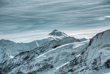 Panoramic view of the Swiss Alps in winter