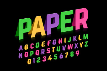 Folded paper style font design, alphabet letters and numbers 
