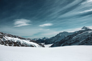 Panoramic view of the Swiss Alps in winter