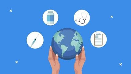 hands lifting earth and medical tools