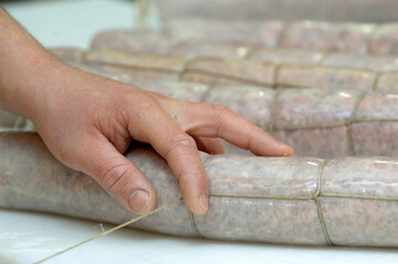 corallina salami is a typical salami from central Italy used for Easter breakfast together with chocolate egg and cheese pizza