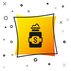 Black Jar of sugar icon isolated on white background. Yellow square button. Vector