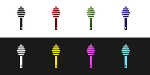 Set Honey dipper stick icon isolated on black and white background. Honey ladle. Vector