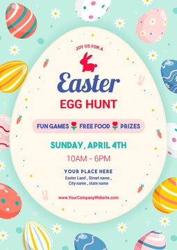 Easter egg hunt poster design vector illustration. vintage style of Easter egg frame on mint colour background