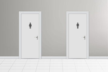 Public toilet female and male entrances. Realistic toilet modern architecture. Interior resting room. Illustration stock