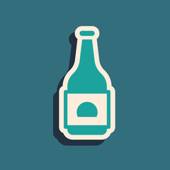 Green Beer bottle icon isolated on green background. Long shadow style. Vector