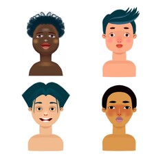 Boys avatars. Children characters of different races 