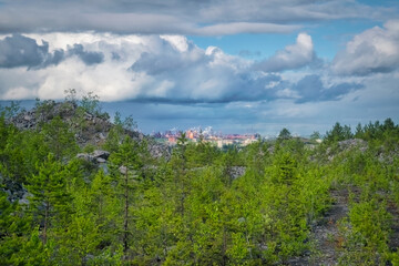 Fototapeta na wymiar View of the city of Nizhny Tagil from the top of the mountain.