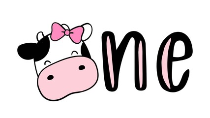 Draw face cow for first birthday Kids shirt Cartoon style