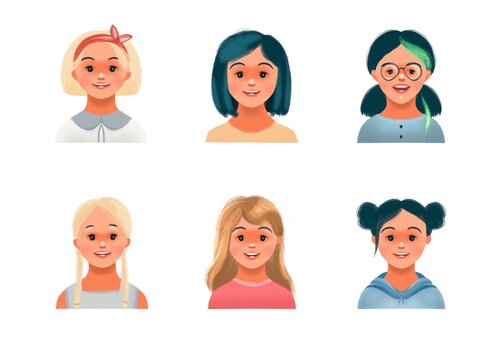 Set of girls avatars. Children characters