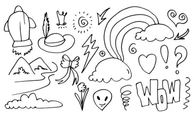 Set of cute doodle hand drawing on white background