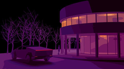 Building night lights, modern house, 3d illustration