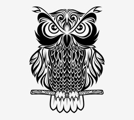 Stylized face of a owl  in the style of Zentangle.