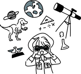 冒険家の服装をした男の子と好奇心イメージイラスト