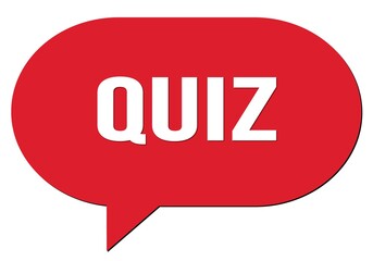 QUIZ text written in a red speech bubble