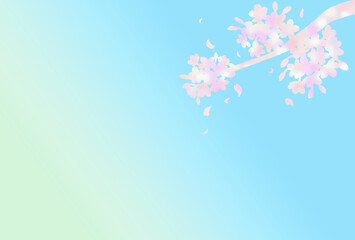 桜　枝　シルエット　背景　水色　空　グラデーション　和風　春　イメージ