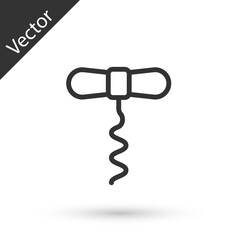 Grey line Wine corkscrew icon isolated on white background. Vector