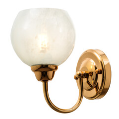 Gold-tone sconce with white matt shade. Isolated on white background