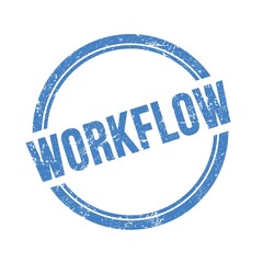 WORKFLOW text written on blue grungy round stamp.