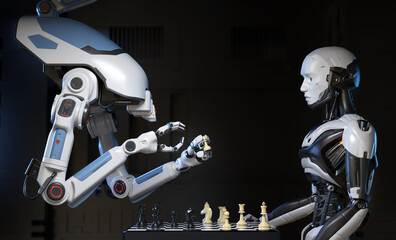 Two robots playing a game of chess