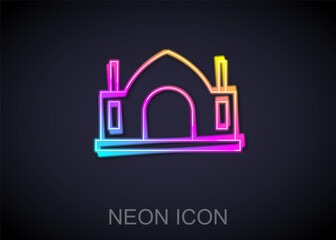 Fototapeta premium Glowing neon line Hindu spiritual temple icon isolated on black background. Vector