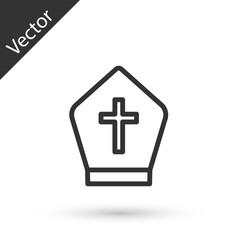 Grey line Pope hat icon isolated on white background. Christian hat sign. Vector