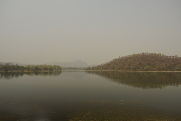 landscape of murugama dam reservoir, purulia, west bengal, india