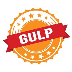 GULP text on red orange ribbon stamp.