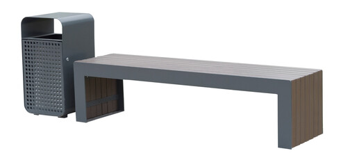 Obraz premium Park Bench and garbage container on white