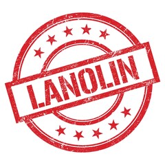 LANOLIN text written on red vintage stamp.