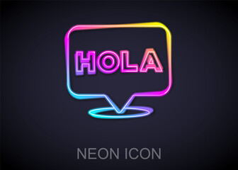 Glowing neon line Hola icon isolated on black background. Vector © vector_v