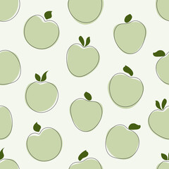Seamless pattern with green doodle apples on a light background. Vector hand drawn illustration