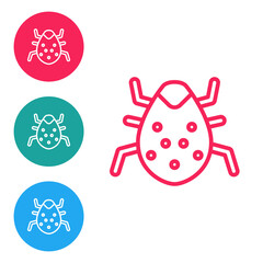 Red line System bug concept icon isolated on white background. Code bug concept. Bug in the system. Bug searching. Set icons in circle buttons. Vector