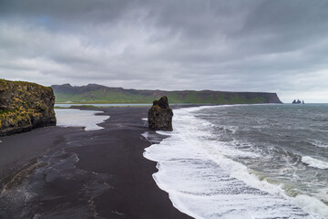 At Reynisfjara Beach in southern Iceland