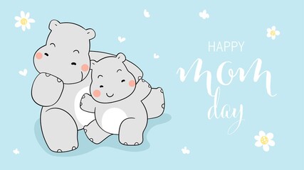 Draw hippopotamus mom and kid For mother's day