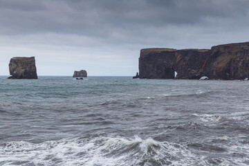 At Reynisfjara Beach in southern Iceland