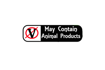Alternative Diet Stamp Reading May Contain Animal Products and a crossed out V symbol