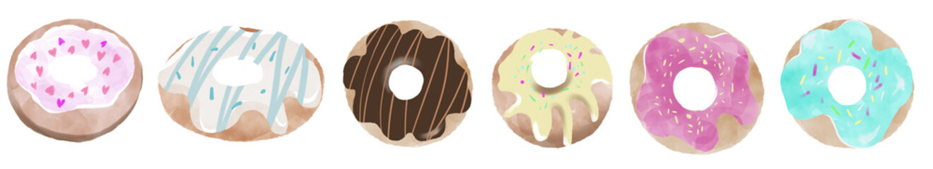 Set of donuts. Donut icon collection with toppings.