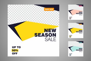 Fototapeta premium New set of editable minimal banner templates. Suitable for social media posts and web or internet ads. Vector illustration with photo college.