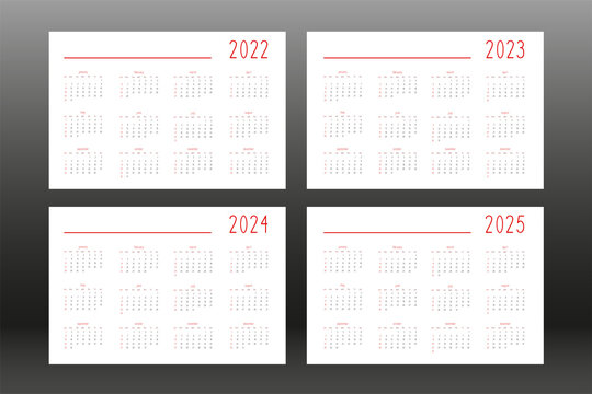 2022 2023 2024 2025 calendar for personal planner diary notebook, cute minimalists style. individual schedule calendar for notebooks. Week starts on sunday