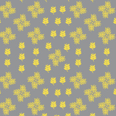 Seamless pattern with yellow leaves on a gray background. Trending two colors of 2021.